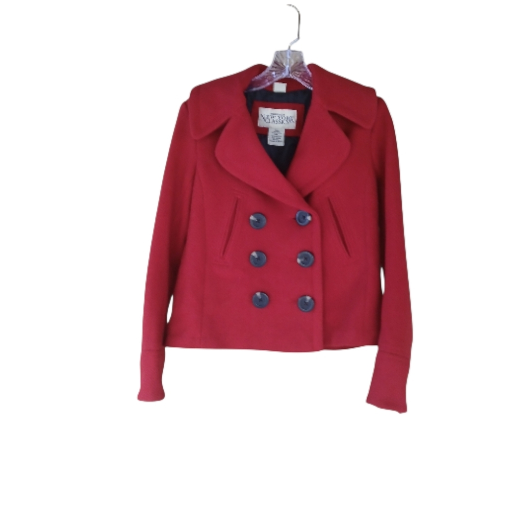 New York Classics Vintage Red Double Breasted Wool Blend Pea Coat XS